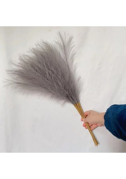 Gri 5pcs 55 cm 5/10/20PCS Kabarık Pampas Çim Boho Dekor Çiçek Ki Kamış Simüle Düğün Parti Ev Dekorasyon Yapay Çiçekler (Yurt Dışından)
