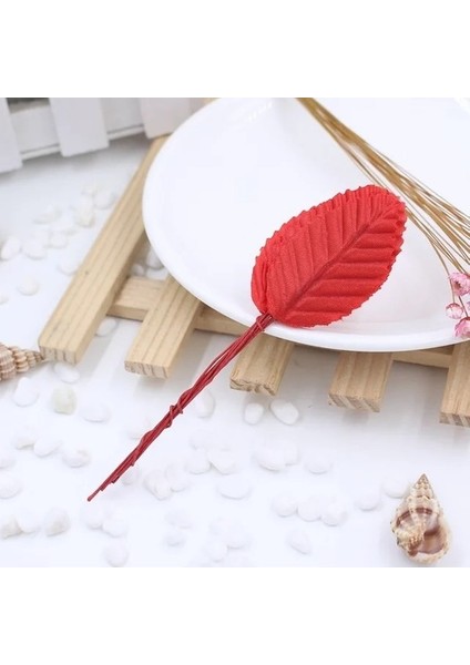 Kırmızı 50 Adet/grup 5 cm Ponpon Mini Simüle Yapraklar Yapay Ipek Yaprak Buketi Çelenkler Dıy Düğün Scrapbooking Yaprak Çiçek (Yurt Dışından)