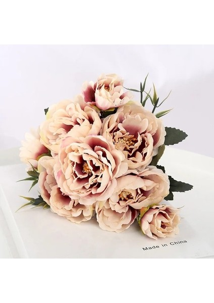 Kahve Rengi Çok Renkli Güzel 5 Büyük Kafa 2 Küçük Tomurcuklar Retro Şakayık Çiçek Ipek Çiçek Buket Aile Düğün Dıy Dekorasyon Da (Yurt Dışından) indirimleri