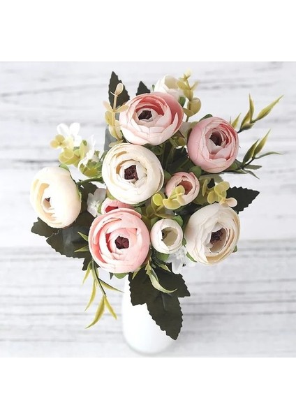 Pembe Avrupa Vintage Yapay Ipek Çay Gül Çiçek 6 Kafa 4 Küçük Tomurcuk Buket Düğün Ev Retro Çiçek Parti Dıy Dekorasyon (Yurt Dışından)