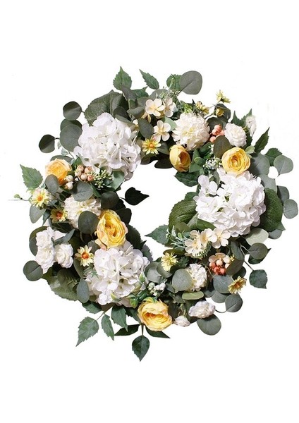 Yeşil Okaliptüs Yaprakları ile Yapay Ortanca Çelenk, Ön Kapı Duvar Çiftlik Evi Dekoru Için Çiçek Çelenk (Yurt Dışından)