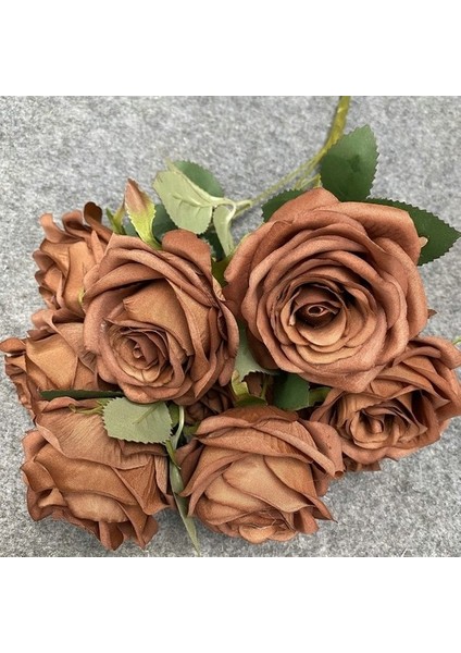 Derin Kahve Gülü 9 Kafaları 1 Demet Kamelya Gül Yapay Çiçek Holding Buketleri Parti Düğün Sahne Ekran Odası Ev Dekor Çiçek Hediyeler (Yurt Dışından)