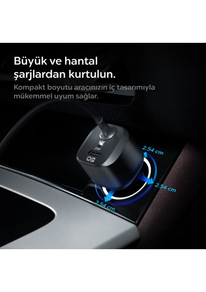 47W USB-C 2 Port Araç içi Hızlı Şarj Aleti + Lightning Şarj Kablosu Güç Adaptörü Çakmaklık iPhone & iPad Type-C - ACP04205 modelleri