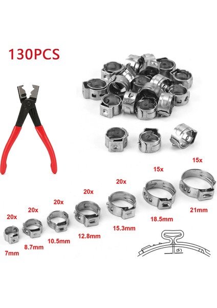 130 Adet Tek Kulak Kademesiz Hortum Kelepçesi + 1 Adet Hortum Klipsi Kelepçe Pensesi 7-21MM Hortum Kelepçesi Cinch Kelepçe Halkaları (Yurt Dışından) fırsatları