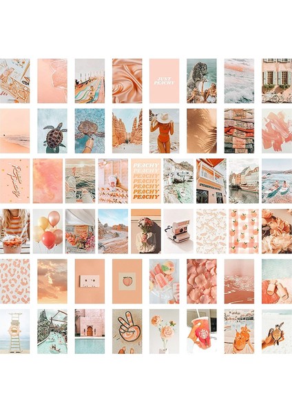 50 Adet Şeftali Plaj Estetik Resimler Duvar Kolaj Boho Tarzı Kolaj Baskı Kitleri Teal Renk Odası Süslemeleri Kız Için (Yurt Dışından)