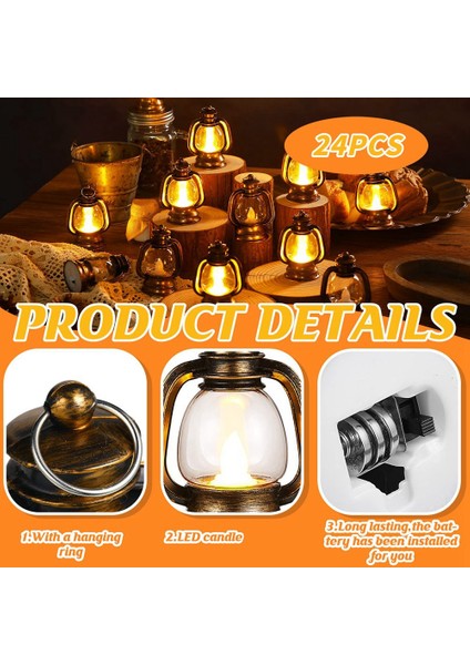 24 Adet Altın Mum Fener Işığı Alevsiz LED Gaz Lambası Mini Mum Işığı Asılı Fener Noel Ev Deco (Yurt Dışından) fırsatları