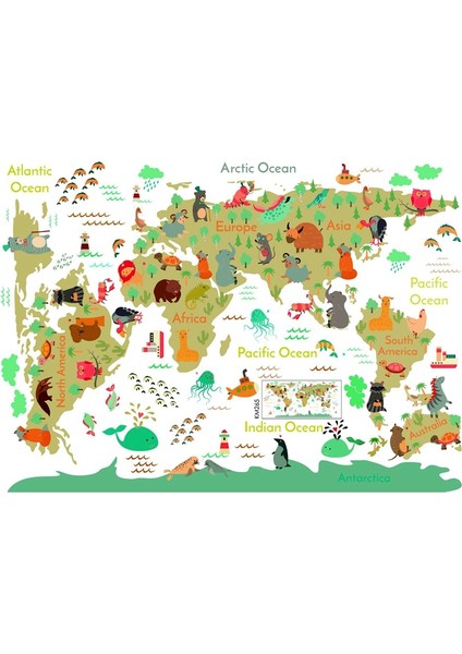 Karikatür Hayvanlar Dünya Haritası Duvar Çıkartmaları Dıy Duvar Kağıdı Çocuk Odası Yatak Odası Kreş Duvar Dekor Duvar Çıkartmaları Ev Dekor (Yurt Dışından)