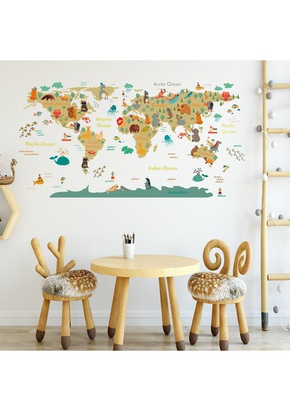Karikatür Hayvanlar Dünya Haritası Duvar Çıkartmaları Dıy Duvar Kağıdı Çocuk Odası Yatak Odası Kreş Duvar Dekor Duvar Çıkartmaları Ev Dekor (Yurt Dışından) fiyatları