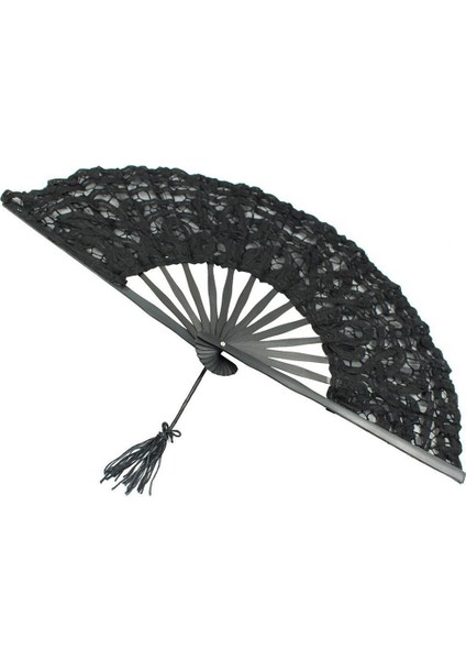 Parti Gelin Düğün Dekorasyon Için El Yapımı Pamuk Dantel Katlanır El Fan (Siyah) (Yurt Dışından) modelleri