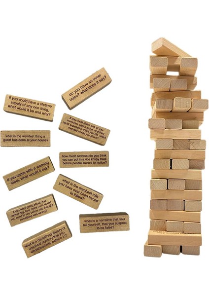 54 Parça Sorular Tumbling Tower Oyunu, Puan Tablolu Dev Ahşap Istifleme Oyunu, Buz Kırıcı Sorular Tumbling (Yurt Dışından)