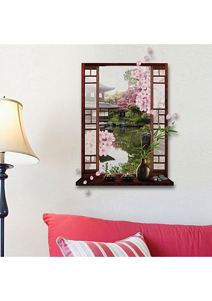 3D Pencere Sakura Şeftali Çiçeği Çiçek Sanat Duvar Sticker Çıkarılabilir Çıkartması Duvar (Yurt Dışından) fiyatları