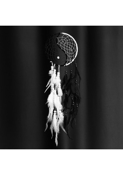 El Yapımı Yin Yang Dream Catcher Dairesel Net Tüyler Boncuklu Duvar Araba Asılı Dekorasyon Süsleme Zanaat Hediye, Siyah ve Beyaz (Yurt Dışından) fiyatları