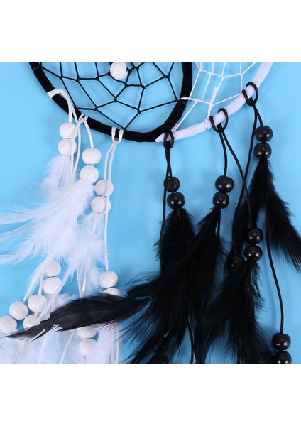 El Yapımı Yin Yang Dream Catcher Dairesel Net Tüyler Boncuklu Duvar Araba Asılı Dekorasyon Süsleme Zanaat Hediye, Siyah ve Beyaz (Yurt Dışından) fırsatları