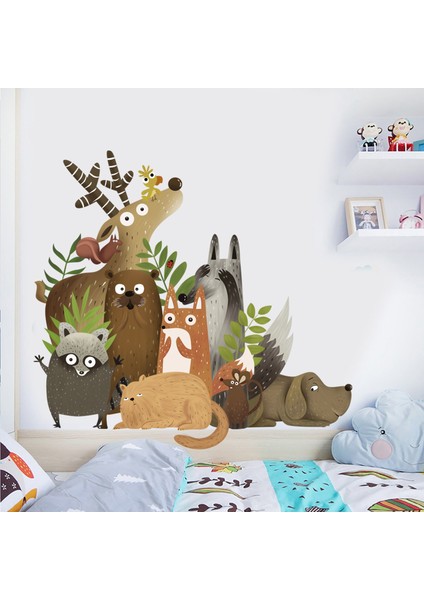 Orman Hayvanları Duvar Çıkartmaları Çocuk Odası Yatak Odası Duvar Dekoru Anaokulu Duvar Posterleri Ev Dekoru Karikatür Duvar Çıkartmaları (Yurt Dışından) fırsatları