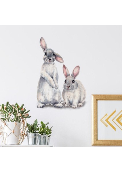 Iki Sevimli Tavşan Duvar Stickerı Çocuk Odası Ev Dekorasyonu Çıkarılabilir Duvar Kağıdı Oturma Odası Yatak Odası Duvar Resmi Tavşan Çıkartmaları (Yurt Dışından) fiyatları