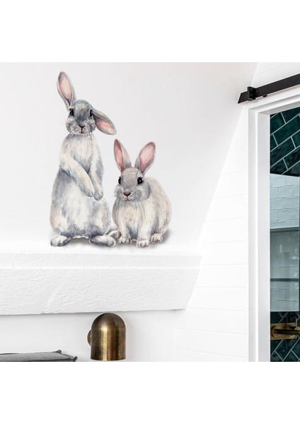 Iki Sevimli Tavşan Duvar Stickerı Çocuk Odası Ev Dekorasyonu Çıkarılabilir Duvar Kağıdı Oturma Odası Yatak Odası Duvar Resmi Tavşan Çıkartmaları (Yurt Dışından) modelleri