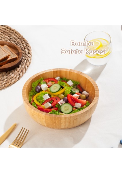 2061 Orta Boy Doğal Bambu Salata Kasesi 20CM