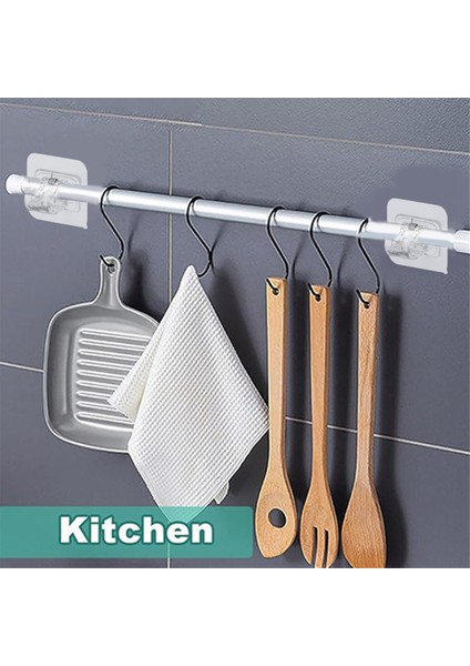 Matkapsız Perde Çubuk Braket Seti, 2 Parçalı Ayarlanabilir Yapışkanlı Perde Çubuk Tutucular (Yurt Dışından) fırsatları