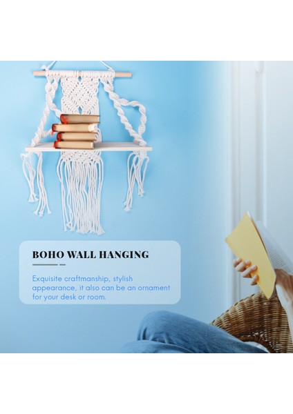 Boho Makrome Duvar Asılı Raf El Yapımı Dokuma Püskül Goblen Raf Ahşap Yüzen Depolama Askı Ev Duvar Dekor Için (Yurt Dışından) fiyatları