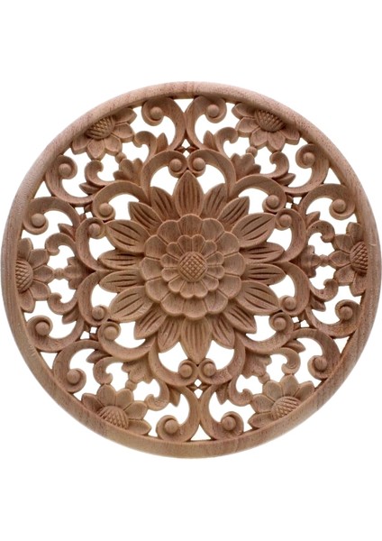 Oyma Çiçek Oyma Yuvarlak Ahşap Aplikler Mobilya Dolabı Boyasız Ahşap Pervaz Çıkartması Dekoratif FIGURINE15X15X2CM (Yurt Dışından)