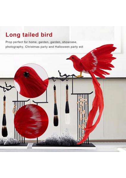 Yapay Kuş Tüyleri Plastik Heykelcik Peyzaj Süs Bahçe Dekor Noel Dıy Cadılar Bayramı - #3 (Kırmızı Kuyruk), 28*5*3 cm (Yurt Dışından) indirimleri
