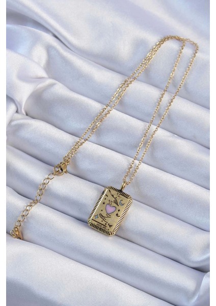 Bfs 316L Çelik Zincir Eskitme Altın Renk Pembe Mineli Kalp Figürlü Tarot Kolye fiyatları