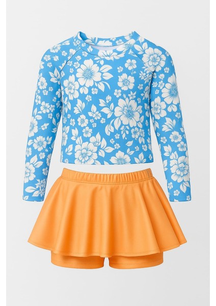 Etek Detaylı Kız Çocuk Desenli Mayo 3-10 Yaş 11912