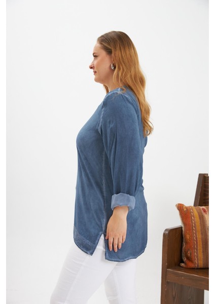 Büyük Beden Pul Payet Detay Bluz Indigo fırsatları