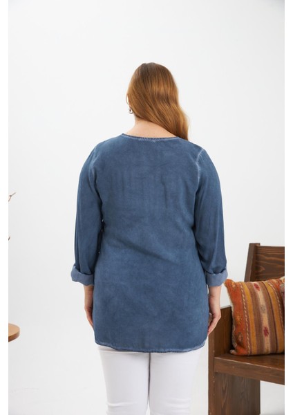Büyük Beden Pul Payet Detay Bluz Indigo indirimleri