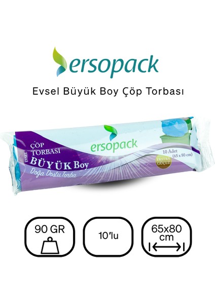 Evsel Büyük Çöp Torbası 65 x 80 cm 6 Rulo 60'lı Çöp Poşeti fiyatları