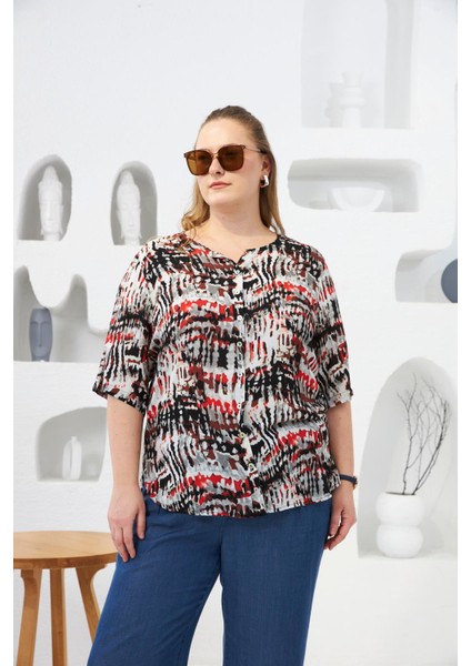 Batik Desenli Büyük Beden Bluz
