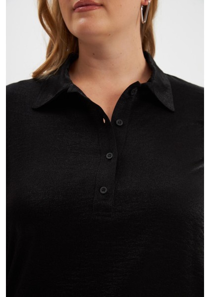 Büyük Beden Simli Gömlek Yaka Bluz Siyah modelleri