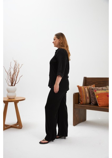 Büyük Beden Simli Gömlek Yaka Bluz Siyah indirimleri