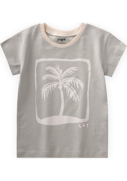 Palmiye Baskılı T-Shırt 2-8 Yaş Mint Yeşil