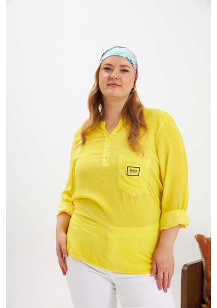 Arma Detaylı Büyük Beden Yıkamalı Bluz Sarı fırsatları