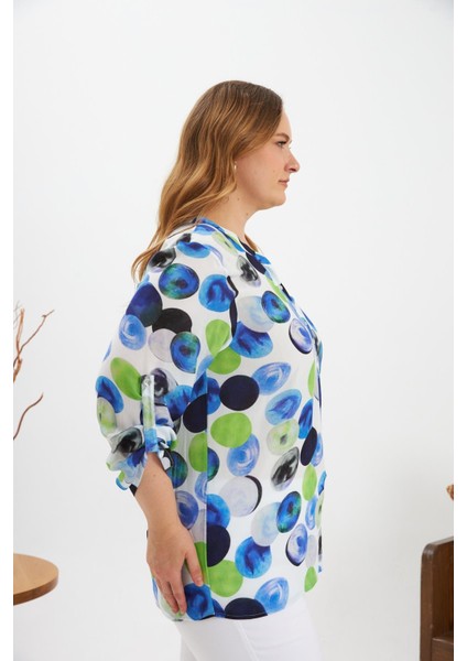 Desenli Kol Apoletli Büyük Beden Bluz Ekru fiyatları
