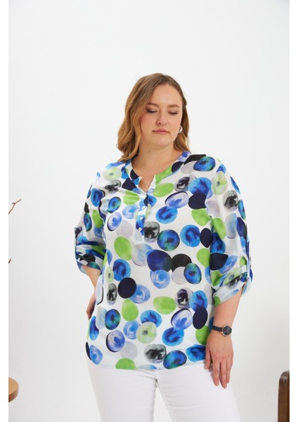 Desenli Kol Apoletli Büyük Beden Bluz Ekru modelleri