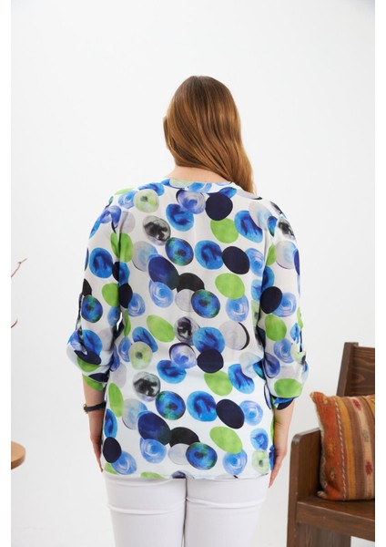 Desenli Kol Apoletli Büyük Beden Bluz Ekru indirimleri