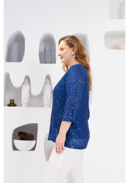 Büyük Beden Astarlı Pul Payet Bluz Saks fiyatları