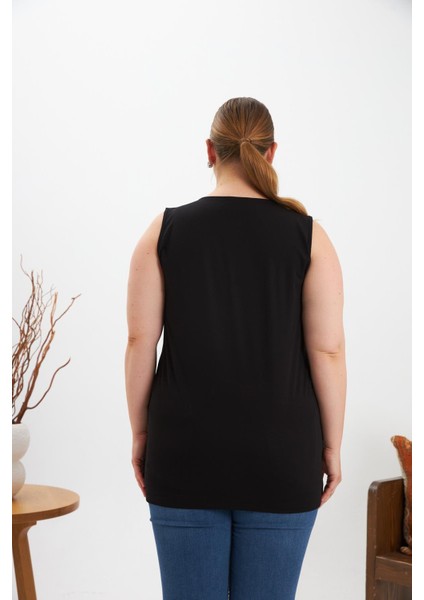 Taş Detaylı Büyük Beden Kolsuz Bluz Siyah fırsatları