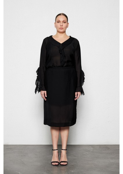 Beyond Büyük Beden Yarı Transparan Midi Etek Siyah