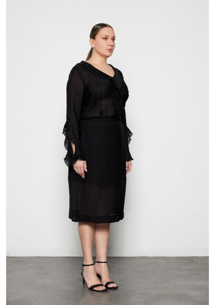 Beyond Büyük Beden Yarı Transparan Midi Etek Siyah modelleri