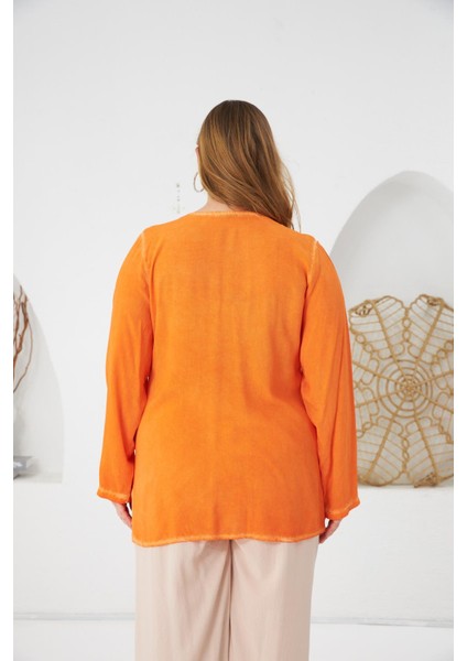 Büyük Beden Pul Payet Detay Bluz Turuncu indirimleri