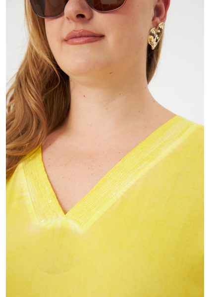 Büyük Beden Pul Payet Detay Bluz Sarı fırsatları