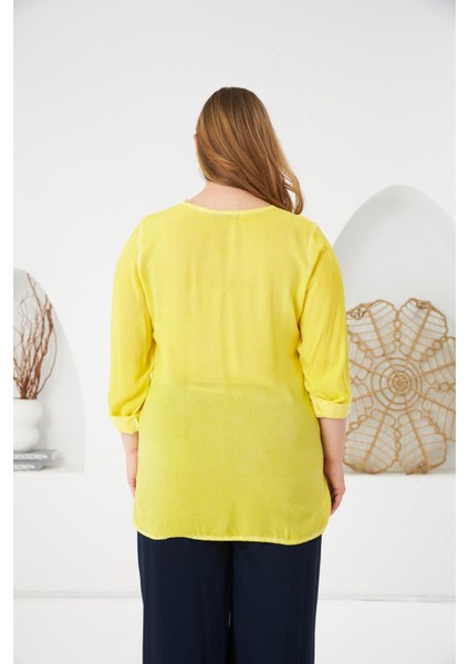 Büyük Beden Pul Payet Detay Bluz Sarı indirimleri