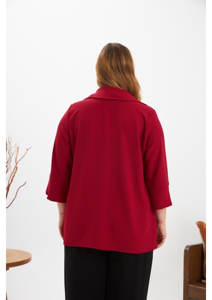 Yaka Detaylı Büyük Beden Bluz Bordo fırsatları