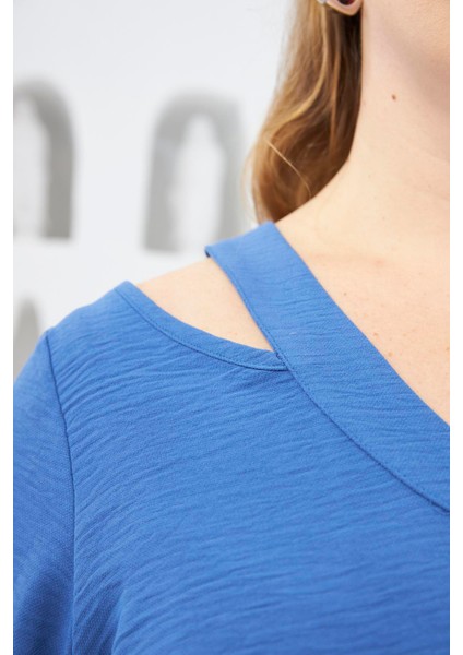 Yaka Detaylı Büyük Beden Bluz Indigo modelleri