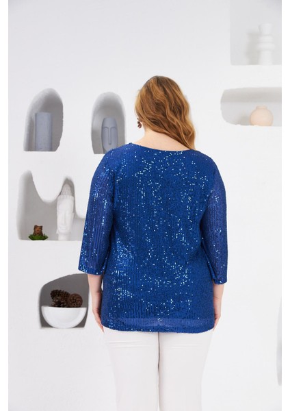 Büyük Beden Astarlı Pul Payet Bluz Saks fırsatları