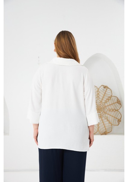 Yaka Aksesuar Detaylı Büyük Beden Bluz Ekru fırsatları