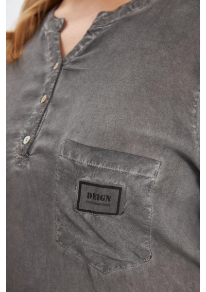 Arma Detaylı Büyük Beden Yıkamalı Bluz Füme fiyatları